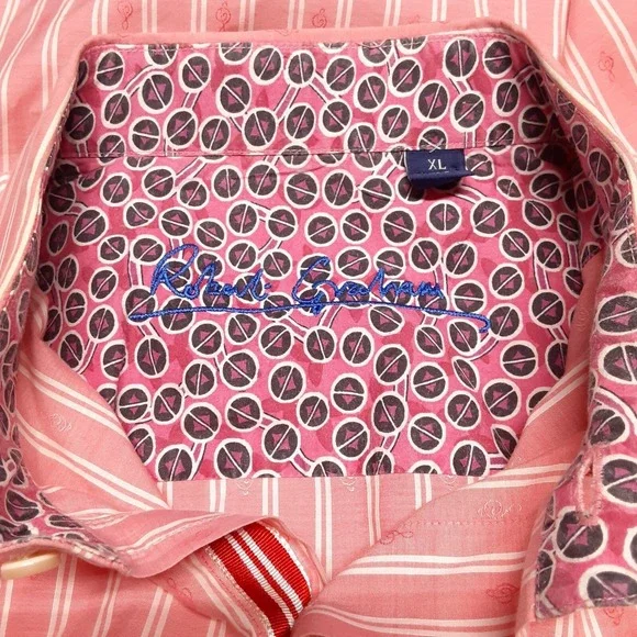 Robert Graham Men's Pink Striped Long Sleeve Button Up Shirt Sz.XL/Musical Note - Picture 8 of 13